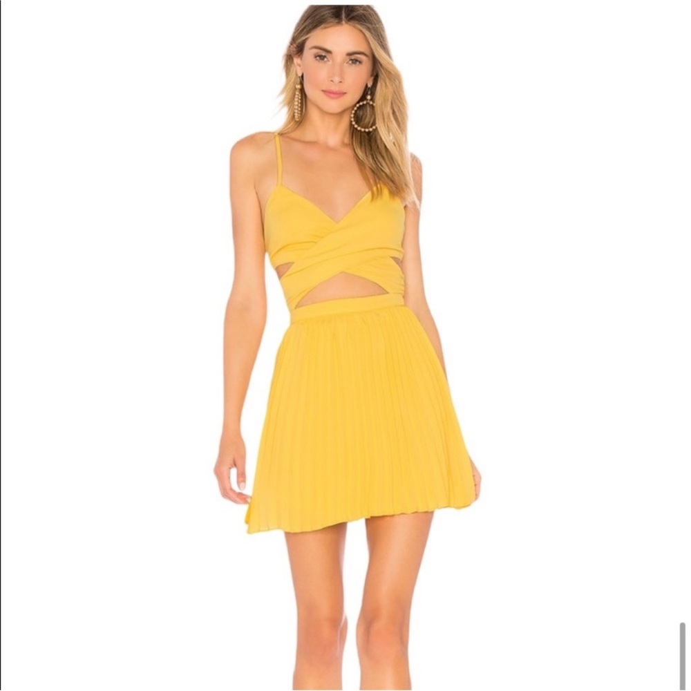 REVOLVE Yellow Mini Dress superdown Sharon pleated chiffon dress about us small